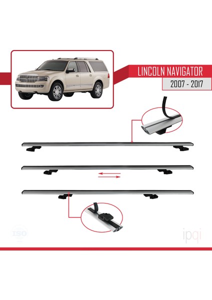 Lincoln Navigator 2007-2017 Arası ile Uyumlu Basıc Model Ara Atkı Tavan Barı Gri 3 Adet indirimleri