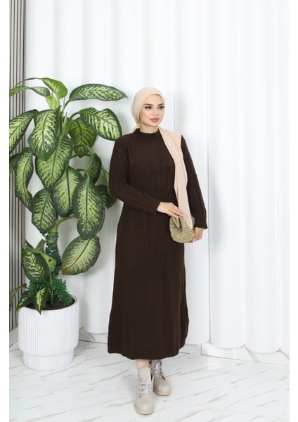 Saç Örgü Şeritli Triko Elbise