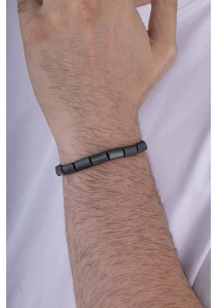Dikdörtgen Kesim Hematit Taşlı Doğal Taş Mat Yüzey Erkek Bileklik modelleri