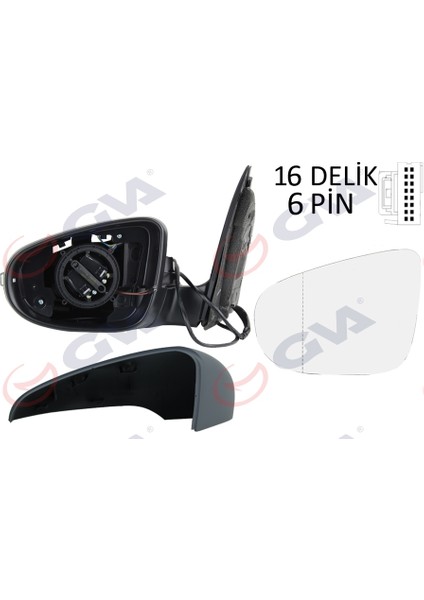 Dış Dikiz Aynası Sol Golf 09 Elektrikli Isıtmalı Astarlı Sinyalli Asferik 6 Fiş VM-6197EHPAL