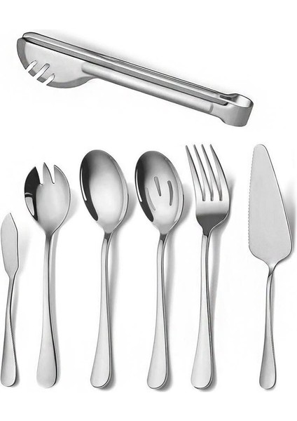 7 Parça Çelik Sunum Servis Kaşığı Kaşık Çatal Bıçak Spatula Seti MT154BY