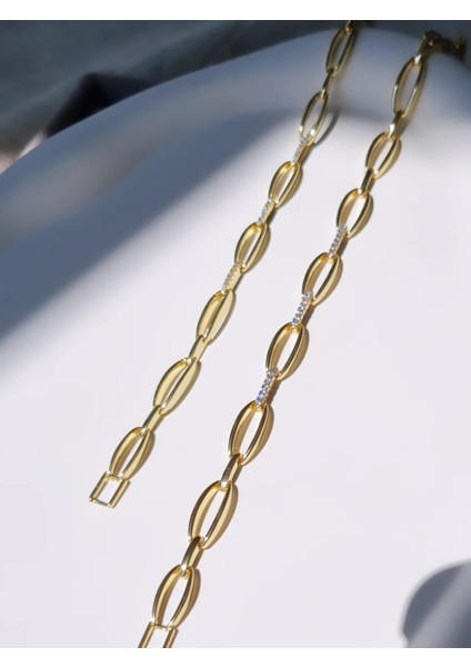 Paslanmaz Çelik Damla Model 14K Zirkon Taşlı Gold Bileklik fiyatları