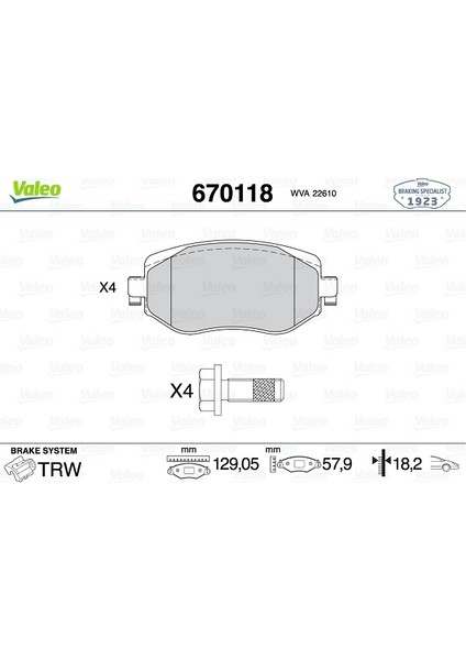 Ön Fren Balatası Renault Megane Iv 15 Tüm Motor Tipleri G:129MM Y:58.4 mm K:18MM