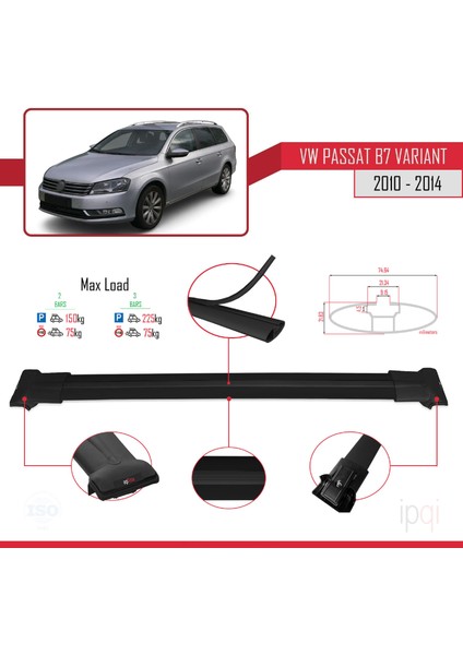 Volkswagen Passat B7 (3c) Variant 2010-2014 Arası ile Uyumlu Fly Model Ara Atkı Tavan Barı Siyah 2 Adet fırsatları
