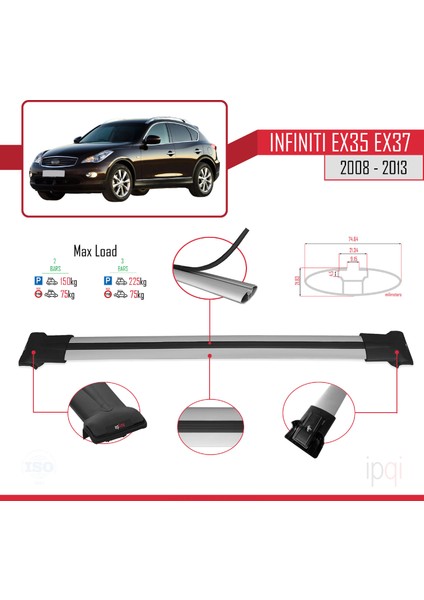 Infiniti EX35 EX37 2008-2013 Arası ile Uyumlu Fly Model Ara Atkı Tavan Barı Gri 2 Adet fırsatları