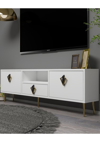 1311DROPCT-32 Tv Sehpası Beyaz-Altın