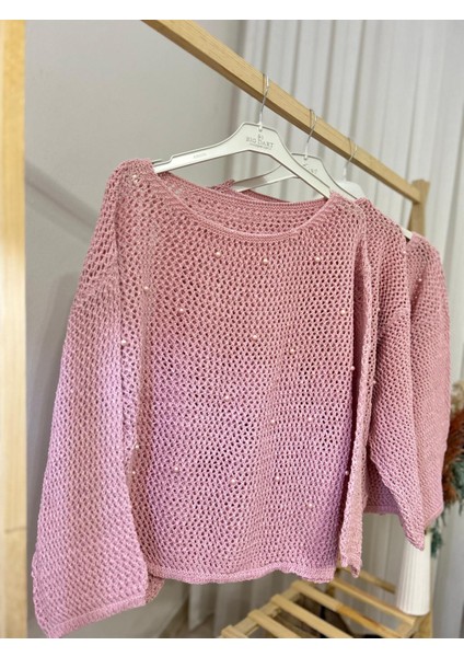 Incili Delikli Örgü Kazak