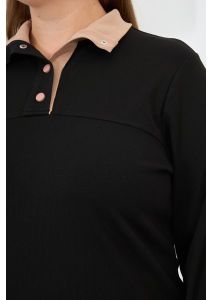 Büyük Beden Iki Renkli Polo Yaka Sweatshirt fiyatları