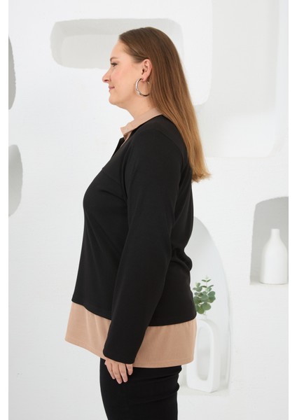 Büyük Beden Iki Renkli Polo Yaka Sweatshirt fırsatları