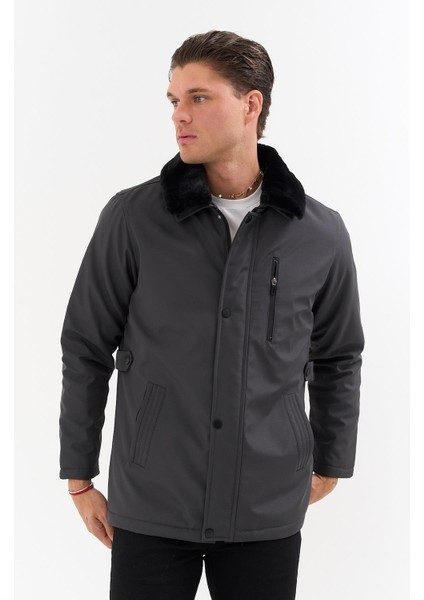 Erkek Gri Yakası Çıkartılabilir Kürklü Su Itici Içi Kürklü Kaban – Rüzgar Geçirmez, Hafif ve dayanıklı