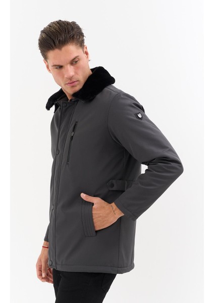 Erkek Gri Yakası Çıkartılabilir Kürklü Su Itici Içi Kürklü Kaban – Rüzgar Geçirmez, Hafif ve dayanıklı fiyatları