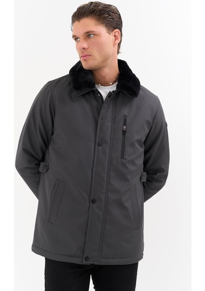 Erkek Gri Yakası Çıkartılabilir Kürklü Su Itici Içi Kürklü Kaban – Rüzgar Geçirmez, Hafif ve dayanıklı fırsatları