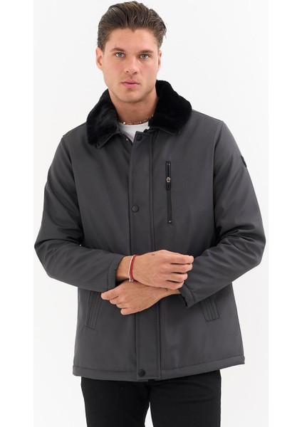 Erkek Gri Yakası Çıkartılabilir Kürklü Su Itici Içi Kürklü Kaban – Rüzgar Geçirmez, Hafif ve dayanıklı indirimleri