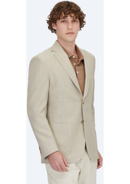 Açık Bej Düz Modern Fit Yün Karışımlı Ceket modelleri