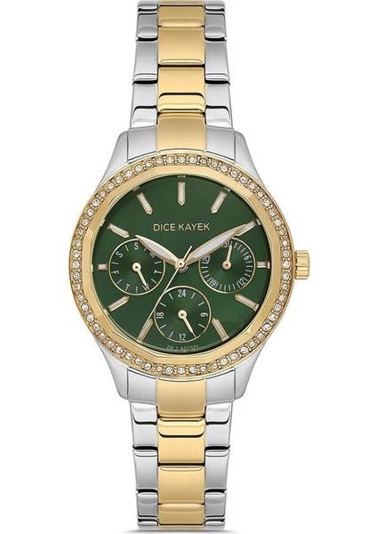 DK.1.AG1375.05 Taşlı Tasarım Çelik Kordon Çelik Kasa 5 Atm Suya Dayanıklı Metalik-Altın Renk Kadın Kol Saati