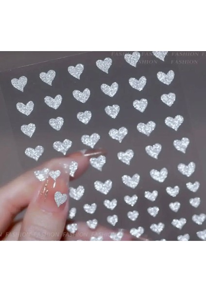 Gümüş Simli Kalp Tırnak Süsleme Stickerı Nail Art Süslemeleri
