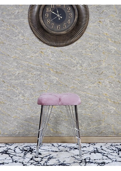 Kare Krom Kaplama Telli Ayaklı Tabure - Oturak - Bar Taburesi - Ayaklı Tabure Pembe Renk 48 x 33 Boyut/ebat fiyatları