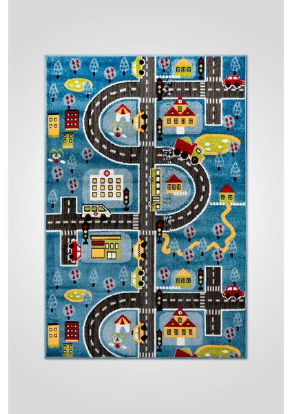 Oyun Şehri Çocuk Oyun Halısı | 3 Boyutlu Araba Yolu Desenli, Tozumaz, Kolay Temizlik, Jüt Tabanlı fırsatları