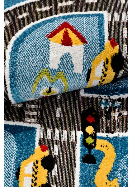 Oyun Şehri Çocuk Oyun Halısı | 3 Boyutlu Araba Yolu Desenli, Tozumaz, Kolay Temizlik, Jüt Tabanlı