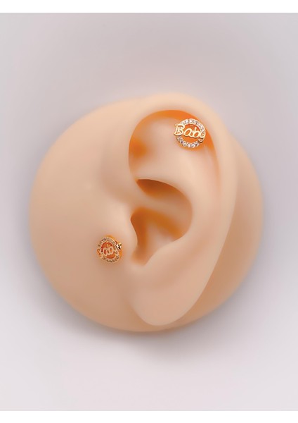 Cerrrahi Çelik Piercing ( Pirsing ) Zirkon Baby Yazılı Tragus Helix Piercing (1ADET)