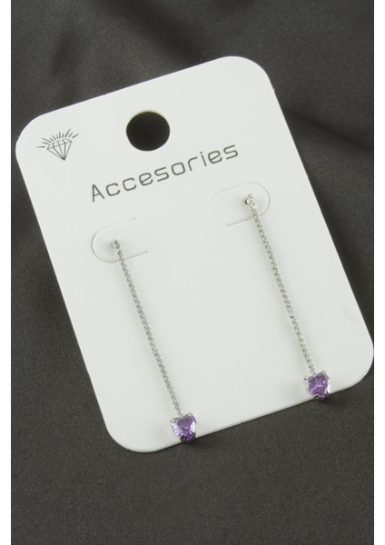 Wizard Kalp Suyolu Taşlı Küpe-Mor