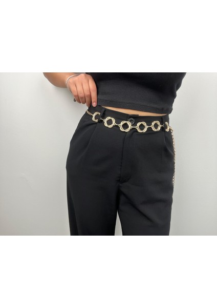 Bükümlü Halkalı Altın Zincir Kemer