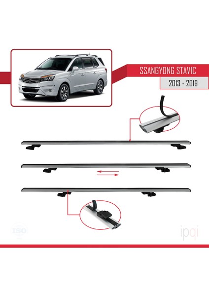 Ssangyong Stavic 2 2013-2019 Arası ile Uyumlu Basıc Model Ara Atkı Tavan Barı Gri 3 Adet indirimleri