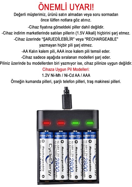 Pil Şarj Cihazı (Dört Yuvalı) - 1.2V Ni-Mh / Ni-Cd Aa / Aaa / GT-BC07 fiyatları