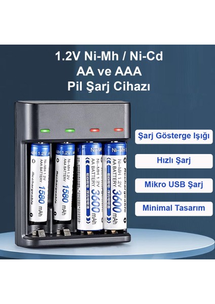 Pil Şarj Cihazı (Dört Yuvalı) - 1.2V Ni-Mh / Ni-Cd Aa / Aaa / GT-BC07 modelleri