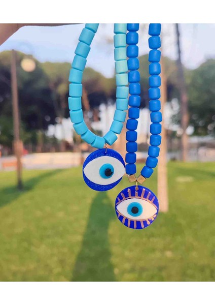 Nazar El Yapımı Mavi Göz Kolye ve Küpe Seti modelleri