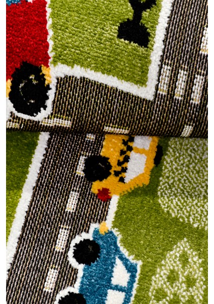 Oyun Şehri Çocuk Oyun Halısı | 3 Boyutlu Araba Yolu Desenli, Tozumaz, Kolay Temizlik, Jüt Tabanlı