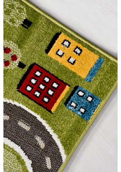 Oyun Şehri Çocuk Oyun Halısı | 3 Boyutlu Araba Yolu Desenli, Tozumaz, Kolay Temizlik, Jüt Tabanlı