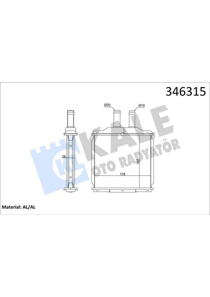 Kalorifer Radyatörü Brazing Daewoo Nubıra-Lacettı 04 Chevrolet Lacettı-Nubıra 05 168X183X26