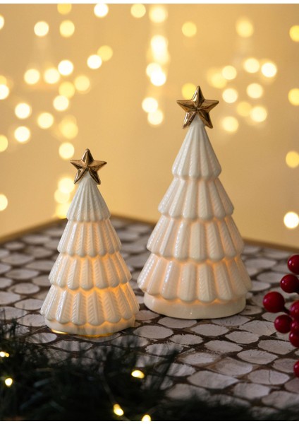 Dekoratif LED Işıklı Yılbaşı Ağacı Beyaz 8X8X14 cm fiyatları