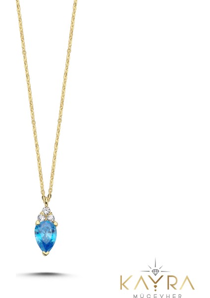 Akuamarin Damla Taşlı Altın Kolye AKM86