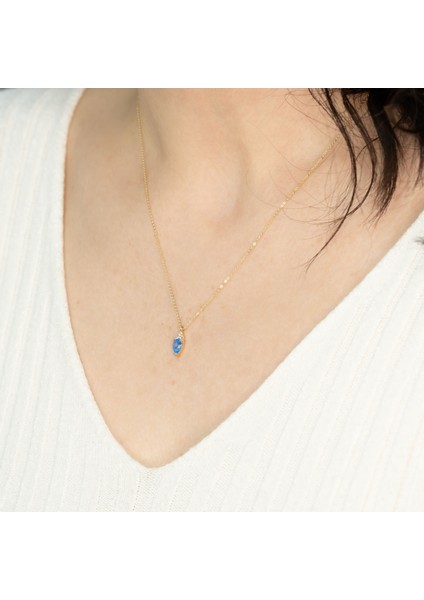 Akuamarin Damla Taşlı Altın Kolye AKM86 indirimleri