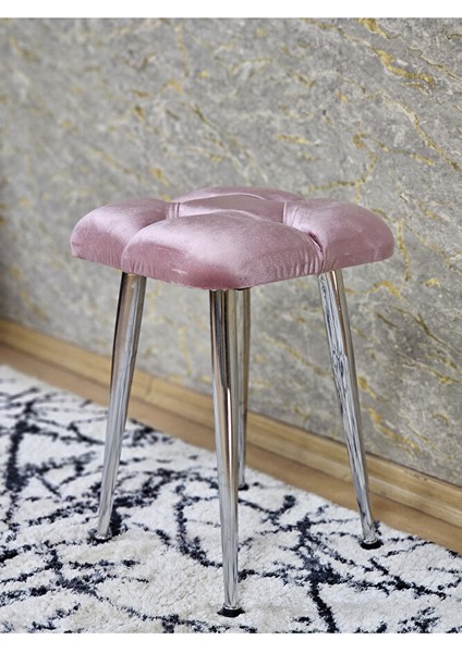 Kare Krom Kaplama Konik Ayaklı Tabure - Oturak - Bar Taburesi - Ayaklı Tabure Pembe Renk 48 x 33 Boyut/ebat fırsatları