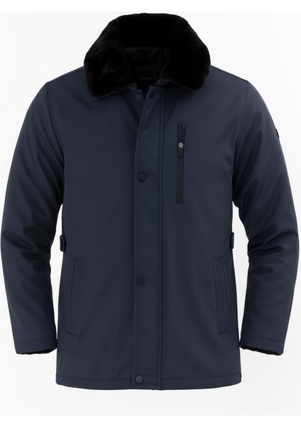 Erkek Lacivert Yakası Çıkartılabilir Kürklü Su Itici Içi Kürklü Kaban – Rüzgar Geçirmez, Hafif ve dayanıklı