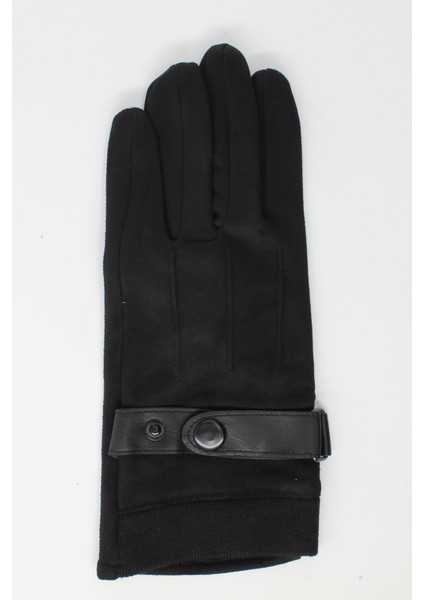 Erkek Siyah Süet Dokunmatik Uyumlu Pelüş Astarlı Tokalı Eldiven -Bilek Lastikli modelleri