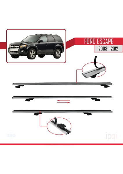 Ford Escape 2008-2012 Arası ile Uyumlu Basıc Model Ara Atkı Tavan Barı Gri 2 Adet indirimleri