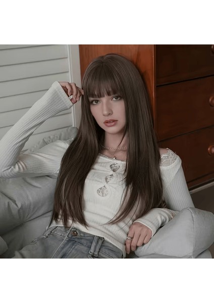 Kahverengi Yarımay Düz Saç Postiş Uzatma 60 cm Isıya Dayanıklı
