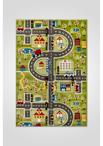 Oyun Şehri Çocuk Oyun Halısı | 3 Boyutlu Araba Yolu Desenli, Tozumaz, Kolay Temizlik, Jüt Tabanlı fırsatları