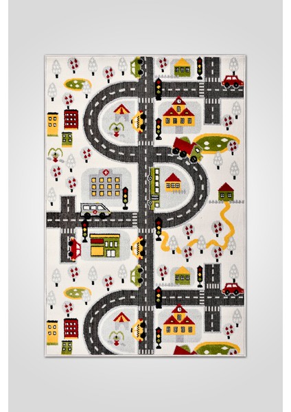 Oyun Şehri Çocuk Oyun Halısı | 3 Boyutlu Araba Yolu Desenli, Tozumaz, Kolay Temizlik, Jüt Tabanlı fırsatları