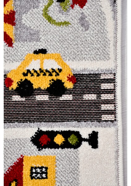 Oyun Şehri Çocuk Oyun Halısı | 3 Boyutlu Araba Yolu Desenli, Tozumaz, Kolay Temizlik, Jüt Tabanlı