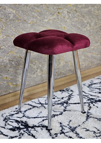 Kare Krom Kaplama Konik Ayaklı Tabure - Oturak - Bar Taburesi - Ayaklı Tabure Bordo Renk 48 x 33 Boyut/ebat