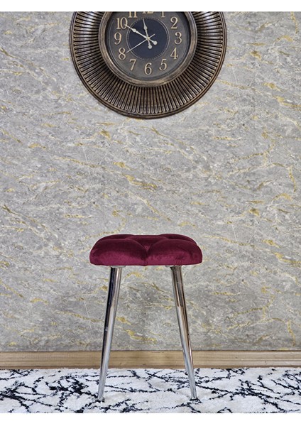 Kare Krom Kaplama Konik Ayaklı Tabure - Oturak - Bar Taburesi - Ayaklı Tabure Bordo Renk 48 x 33 Boyut/ebat fiyatları