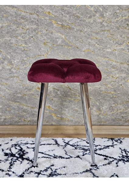 Kare Krom Kaplama Konik Ayaklı Tabure - Oturak - Bar Taburesi - Ayaklı Tabure Bordo Renk 48 x 33 Boyut/ebat modelleri