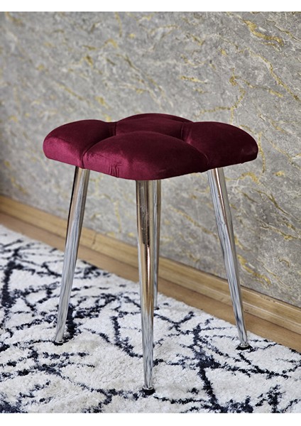 Kare Krom Kaplama Konik Ayaklı Tabure - Oturak - Bar Taburesi - Ayaklı Tabure Bordo Renk 48 x 33 Boyut/ebat fırsatları