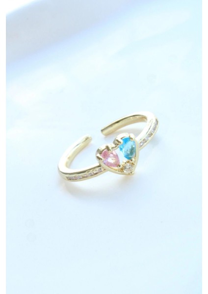 Ithal Seri Renkli Zirkon Taşlı Zarif Kalp Tasarım Ayarlanabilir Kadın Çelik Yüzük fiyatları