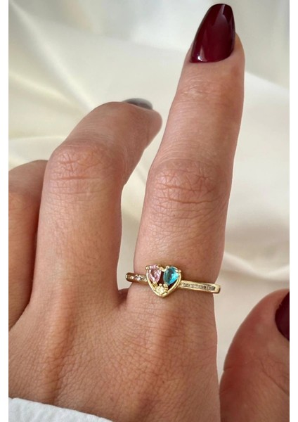 Ithal Seri Renkli Zirkon Taşlı Zarif Kalp Tasarım Ayarlanabilir Kadın Çelik Yüzük fırsatları